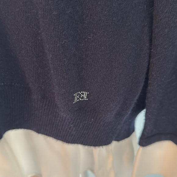 Escada navy cashmere sweater with Ivory silk trim size L - Picture 3 of 11